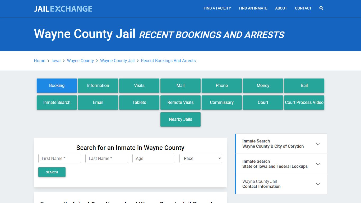 Wayne County Jail IA Recent Arrests and Bookings - Jail Exchange